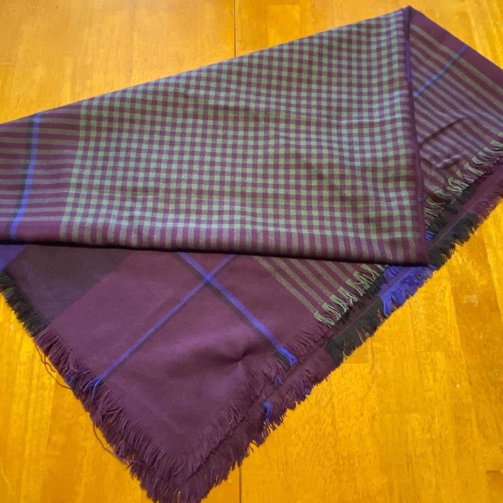 Plaid Scarf 46" Purple Green Reversible Fringed Oversized Wrap